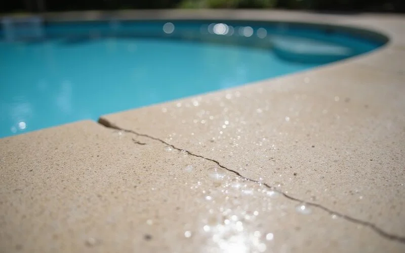 Close-up of broadcast aggregate texture on a finished pool deck surface