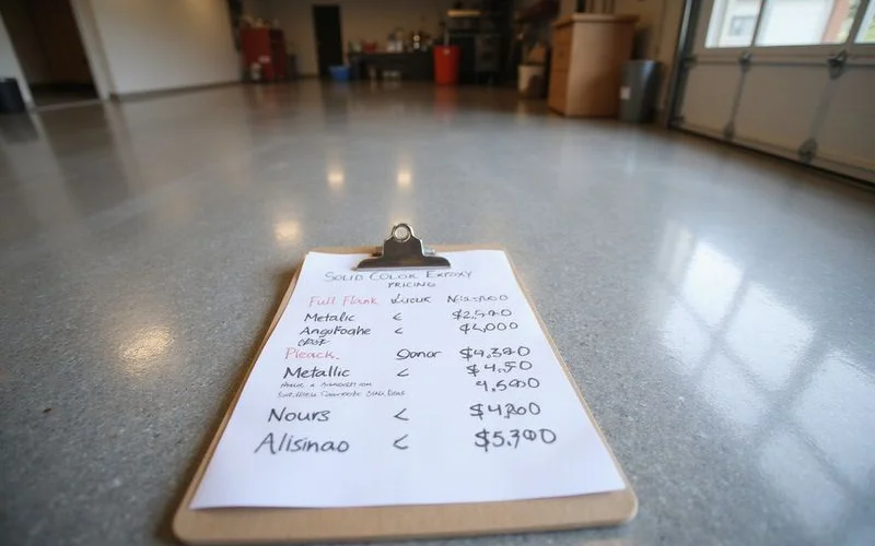 A cost-and-finish-tier comparison infographic for epoxy floor finishes