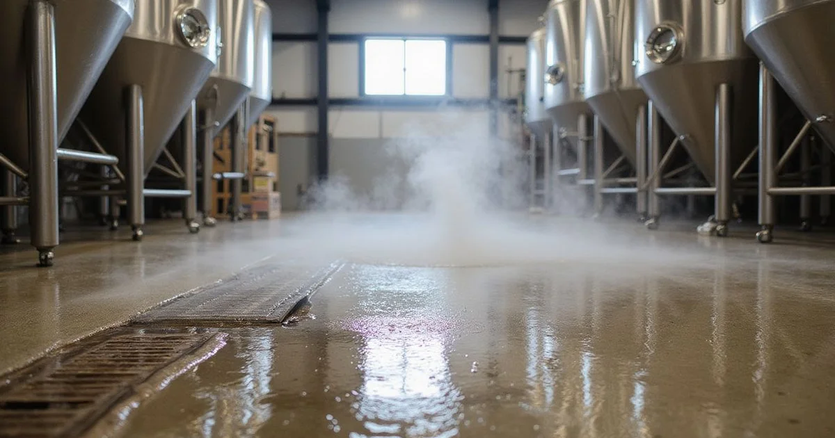 A brewery floor with urethane cement handling hot-water wash-down
