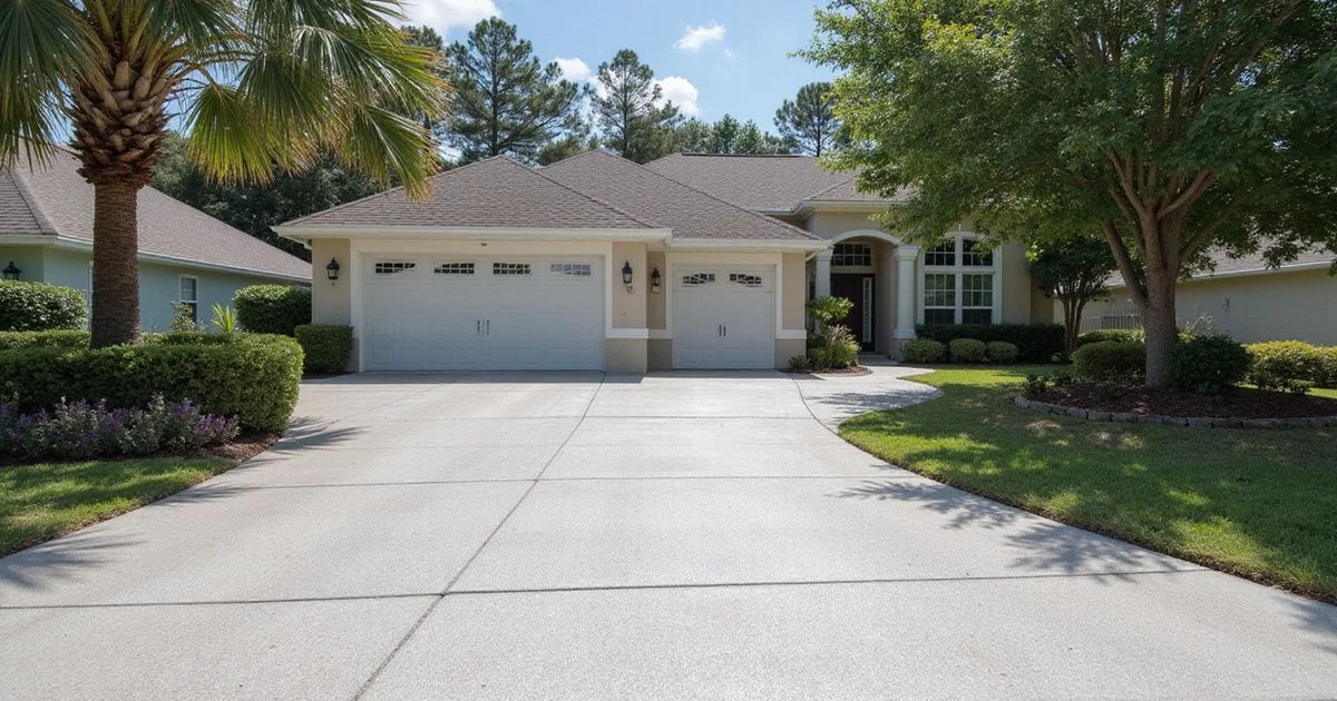 A finished driveway with a polyaspartic coating at a Jacksonville home