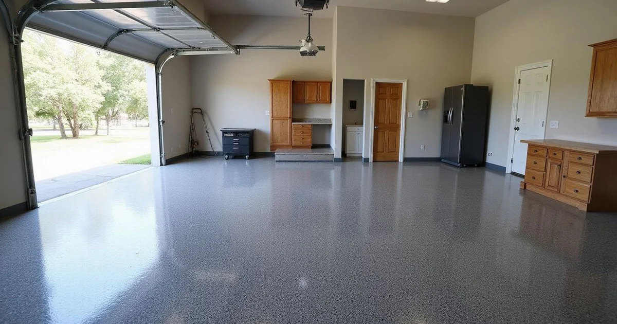 A finished two-car garage with a full-flake epoxy floor in a Florida suburban home