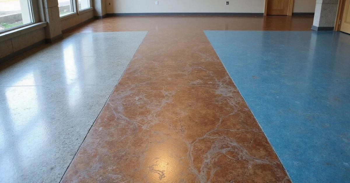 A gallery of metallic floor designs in silver, copper, and ocean blue palettes