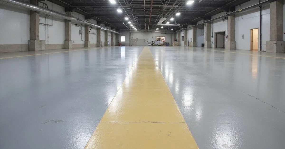 A polished concrete floor next to an epoxy floor in the same commercial building