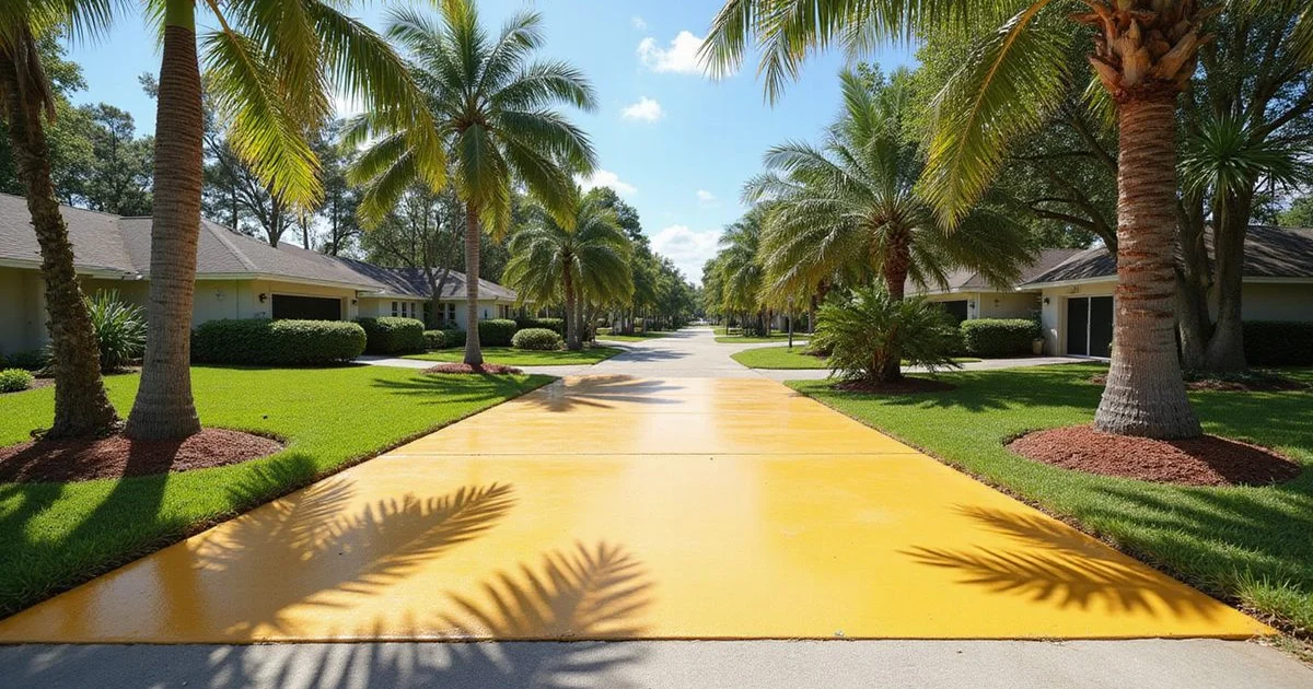 A sun-exposed Florida driveway with an intact polyaspartic coating