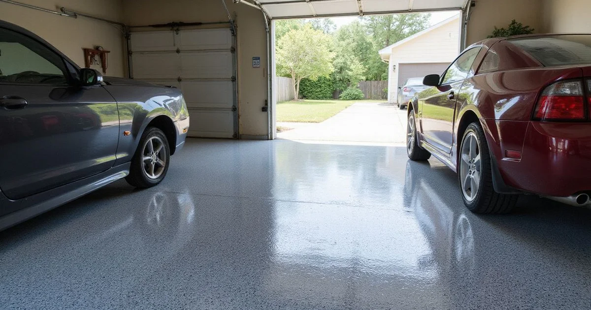 A ten-year-old garage floor still in excellent condition with full flake epoxy