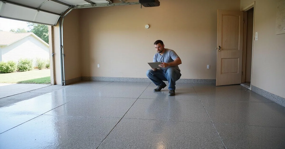 An existing epoxy floor with mixed condition being assessed for repair zones