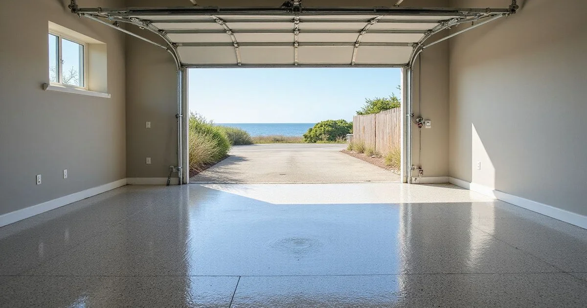 A beachfront Jacksonville Beach garage with an epoxy floor and an ocean view