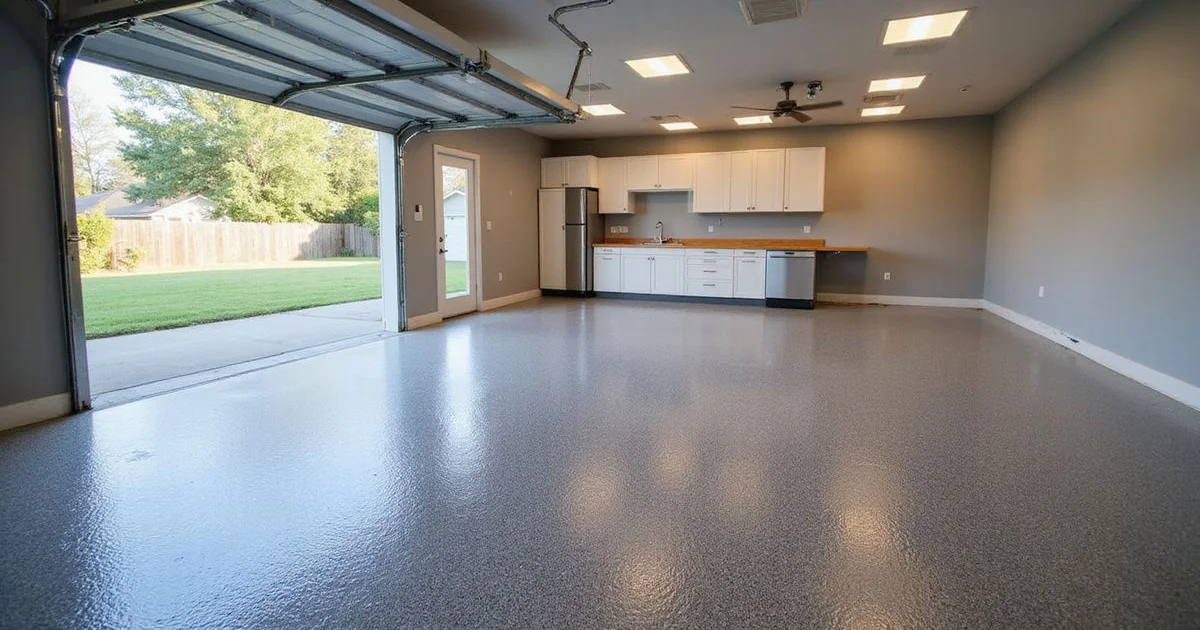 A finished full-flake epoxy garage floor in a suburban Jacksonville home