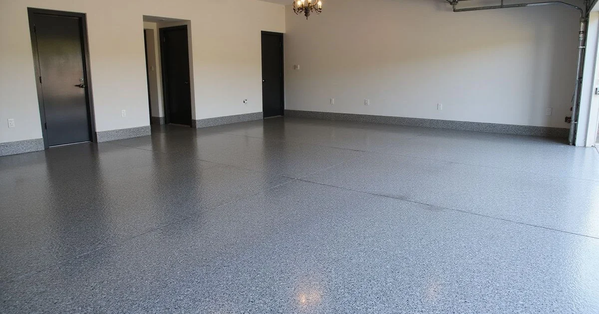 Three epoxy finishes compared — solid grey, full flake blend, and metallic