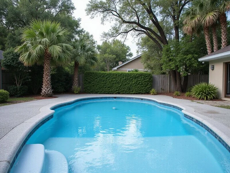 A slip-resistant polyaspartic pool deck coating around a Florida pool